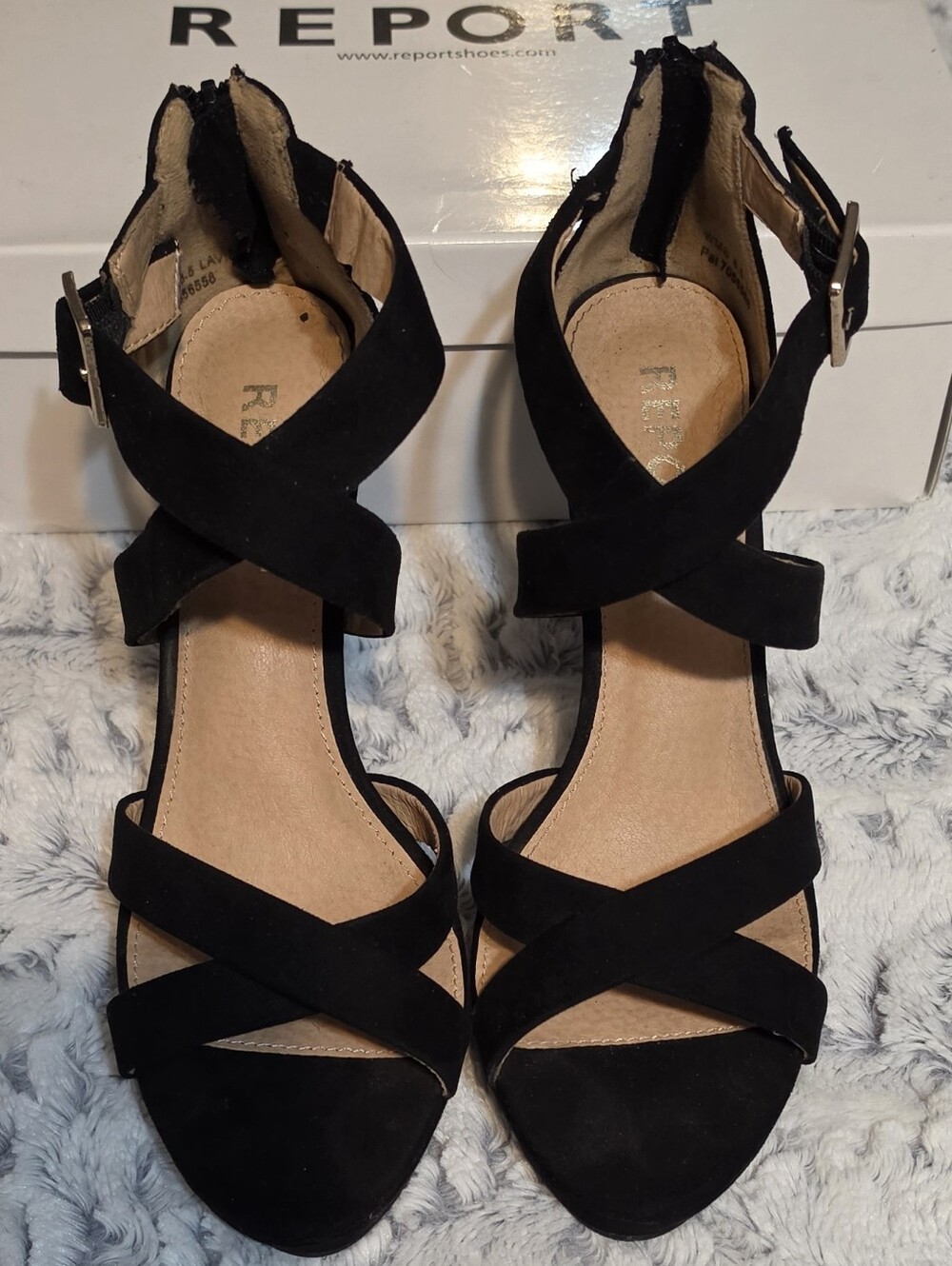 Dressy Report Black Faux Suede High Heels With Criss Cross Straps DesignSize 8.5